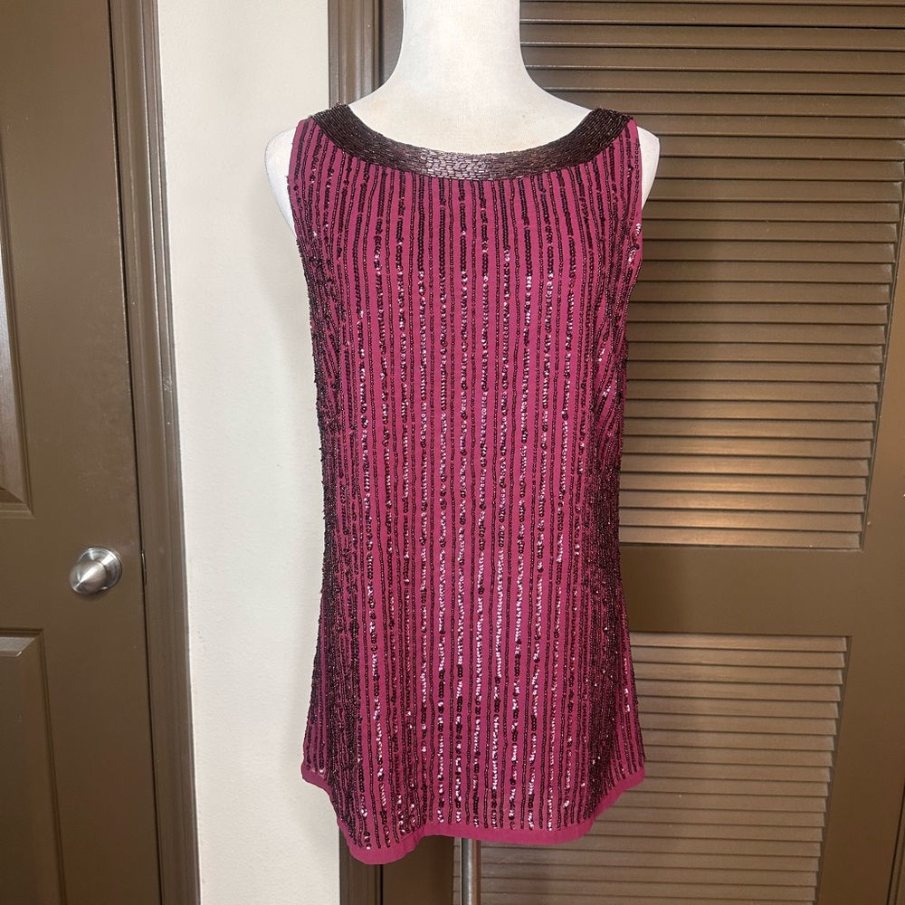 NWT. BOSTON PROPER | Beaded Black Cherry Tank